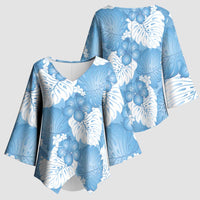 Blue Aloha Hawaii Kimono Sleeve Blouse Monstera Hibiscus Plumeria Seamless Vibes - Polynesian Pride