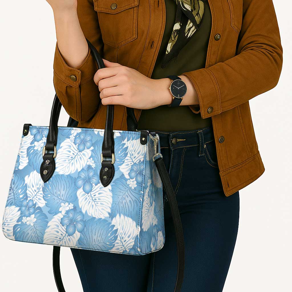 Blue Aloha Hawaii Leather Bag Monstera Hibiscus Plumeria Seamless Vibes - Polynesian Pride