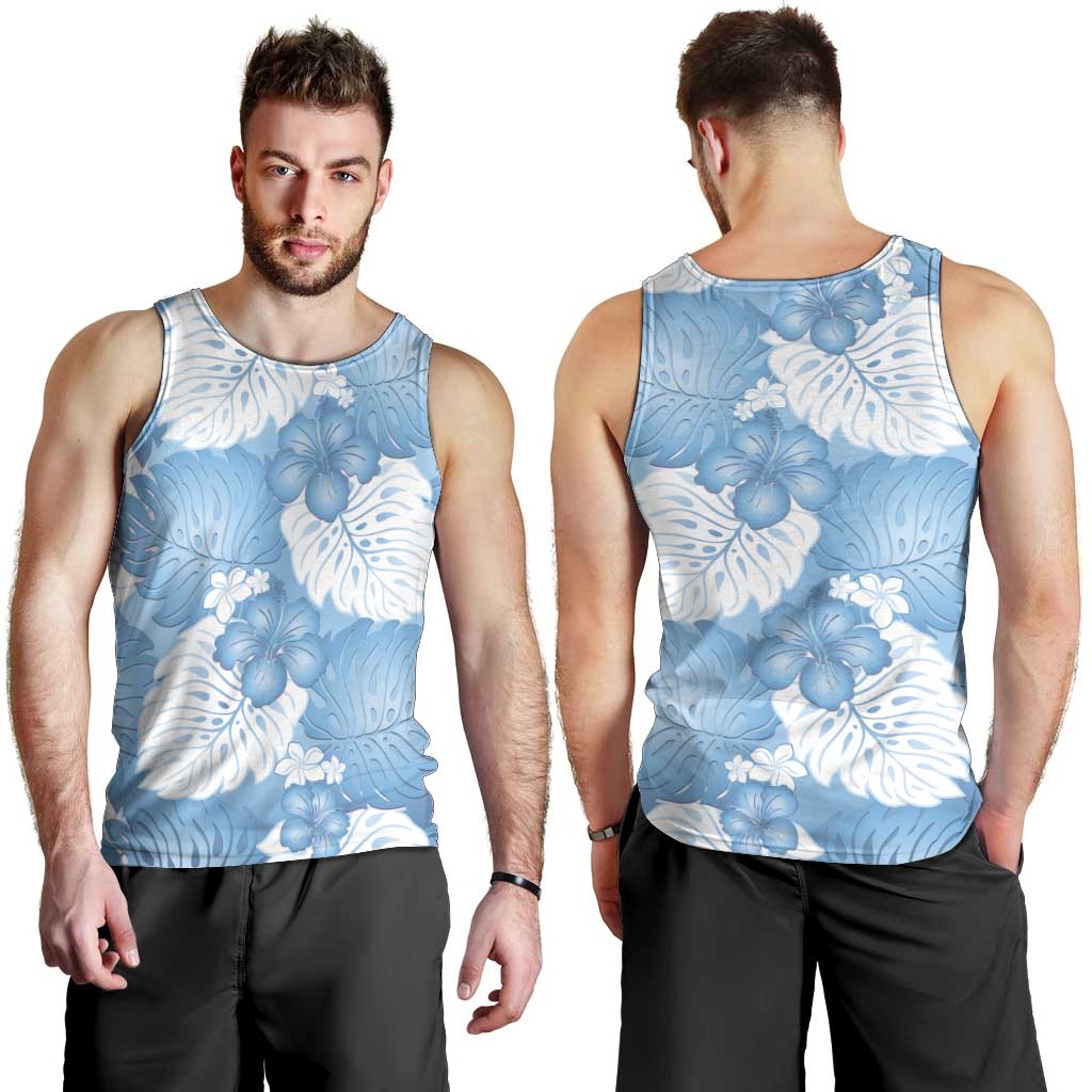 Blue Aloha Hawaii Men Tank Top Monstera Hibiscus Plumeria Seamless Vibes - Polynesian Pride