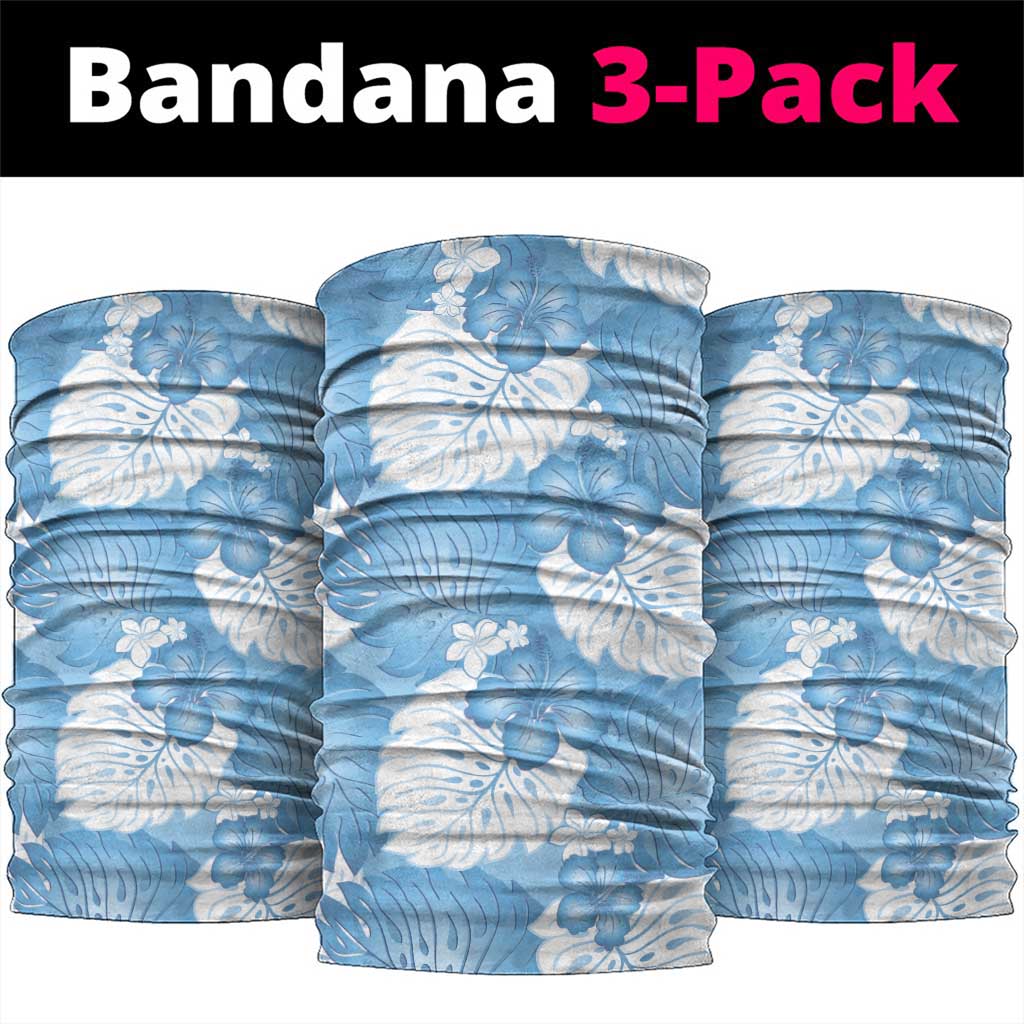 Blue Aloha Hawaii Neck Gaiter Monstera Hibiscus Plumeria Seamless Vibes LT14