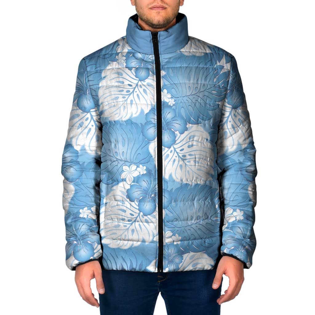 Blue Aloha Hawaii Padded Jacket Monstera Hibiscus Plumeria Seamless Vibes - Polynesian Pride