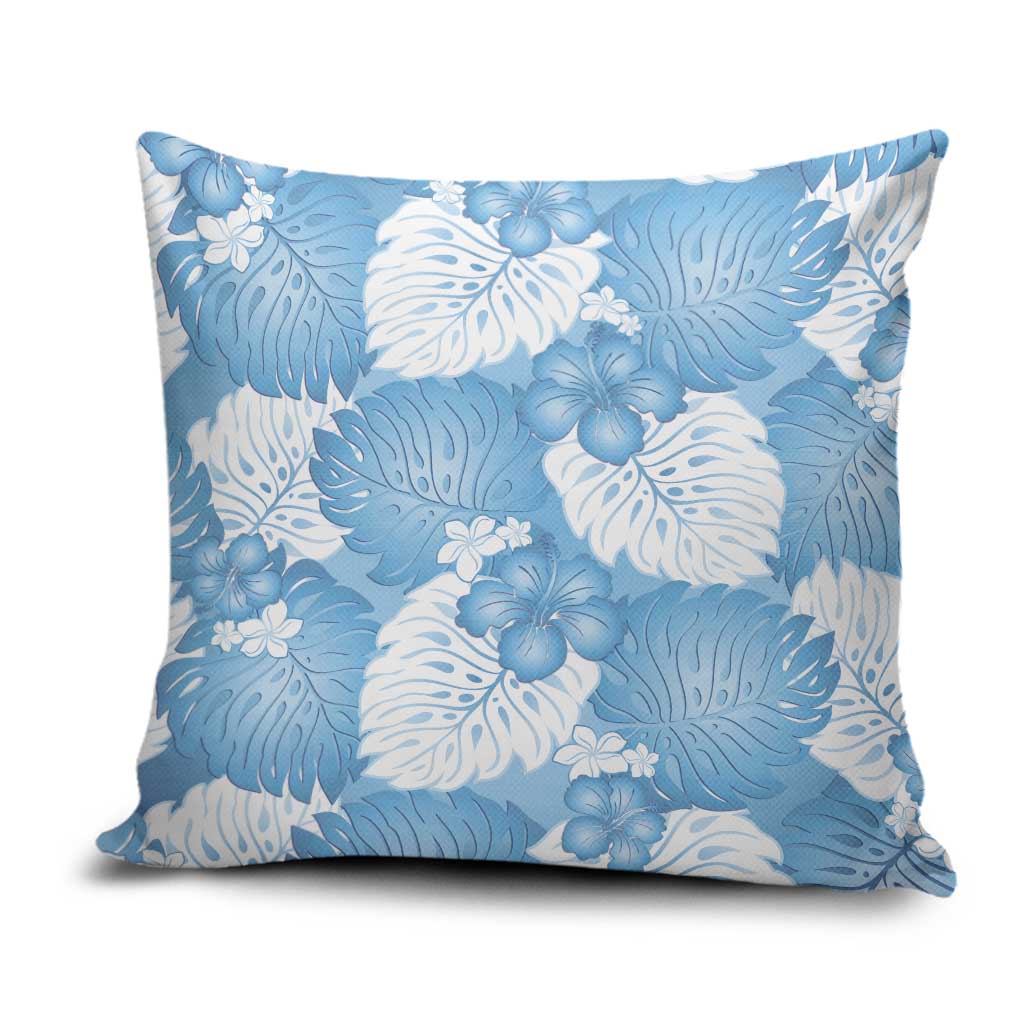 Blue Aloha Hawaii Pillow Cover Monstera Hibiscus Plumeria Seamless Vibes - Polynesian Pride