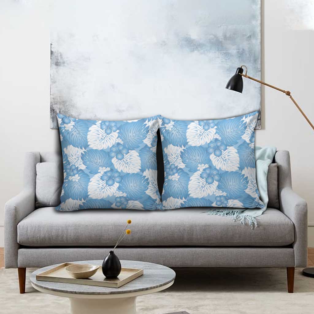 Blue Aloha Hawaii Pillow Cover Monstera Hibiscus Plumeria Seamless Vibes - Polynesian Pride