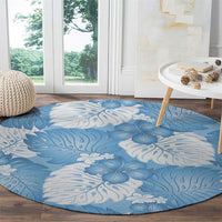 Blue Aloha Hawaii Round Carpet Monstera Hibiscus Plumeria Seamless Vibes - Polynesian Pride
