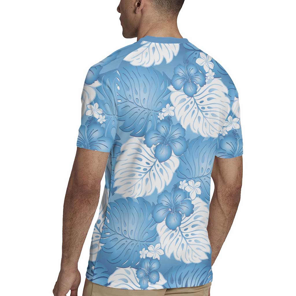 Blue Aloha Hawaii Rugby Jersey Monstera Hibiscus Plumeria Seamless Vibes - Polynesian Pride