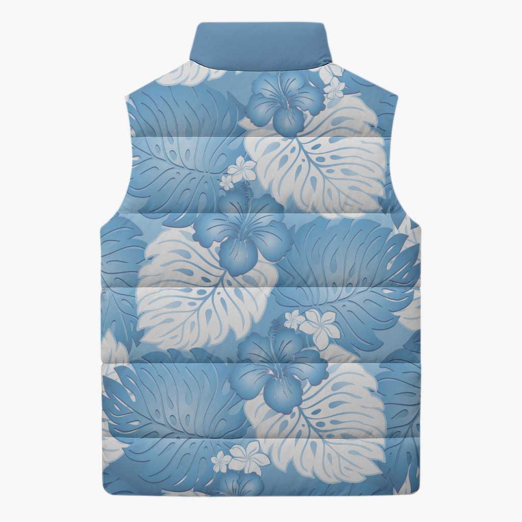 Blue Aloha Hawaii Sleeveless Puffer Jacket Monstera Hibiscus Plumeria Seamless Vibes - Polynesian Pride
