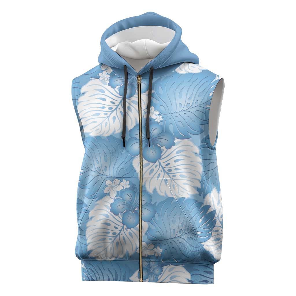 Blue Aloha Hawaii Sleeveless Zip Hoodie Monstera Hibiscus Plumeria Seamless Vibes - Polynesian Pride