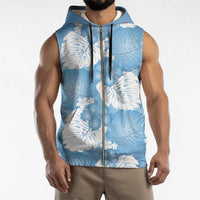 Blue Aloha Hawaii Sleeveless Zip Hoodie Monstera Hibiscus Plumeria Seamless Vibes - Polynesian Pride
