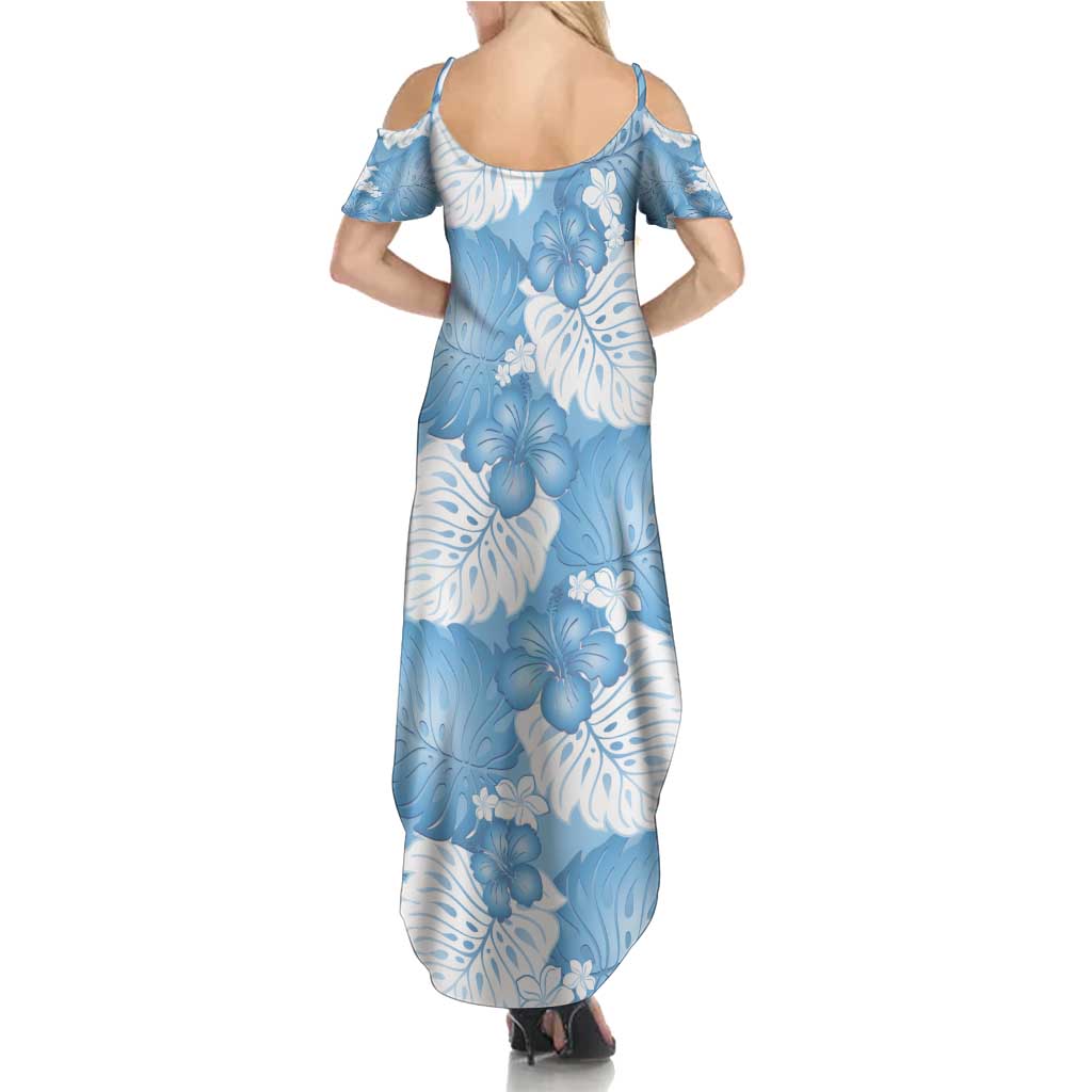 Blue Aloha Hawaii Summer Maxi Dress Monstera Hibiscus Plumeria Seamless Vibes - Polynesian Pride