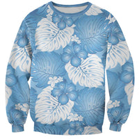 Blue Aloha Hawaii Sweatshirt Monstera Hibiscus Plumeria Seamless Vibes - Polynesian Pride