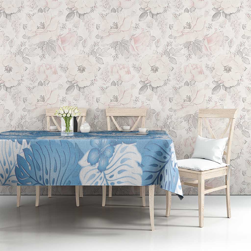 Blue Aloha Hawaii Tablecloth Monstera Hibiscus Plumeria Seamless Vibes - Polynesian Pride
