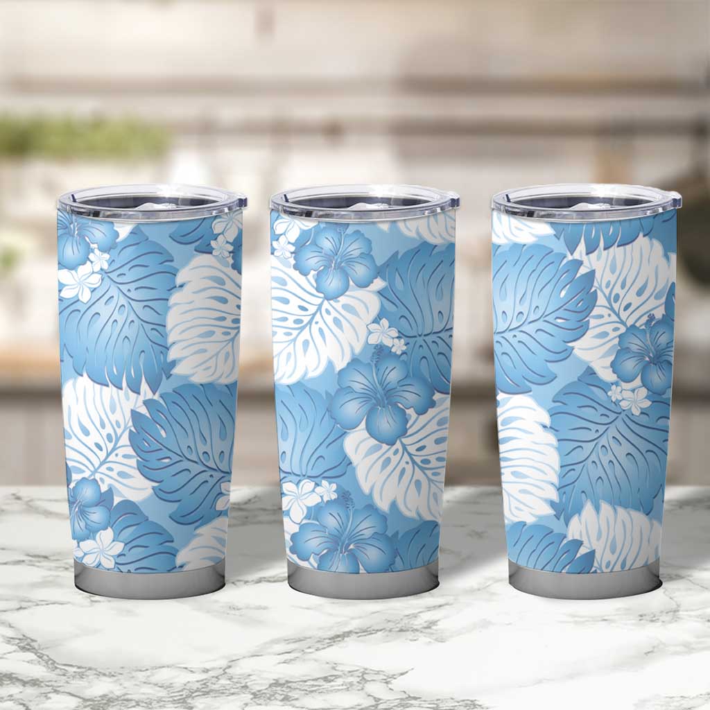 Blue Aloha Hawaii Tumbler Cup Monstera Hibiscus Plumeria Seamless Vibes - Polynesian Pride