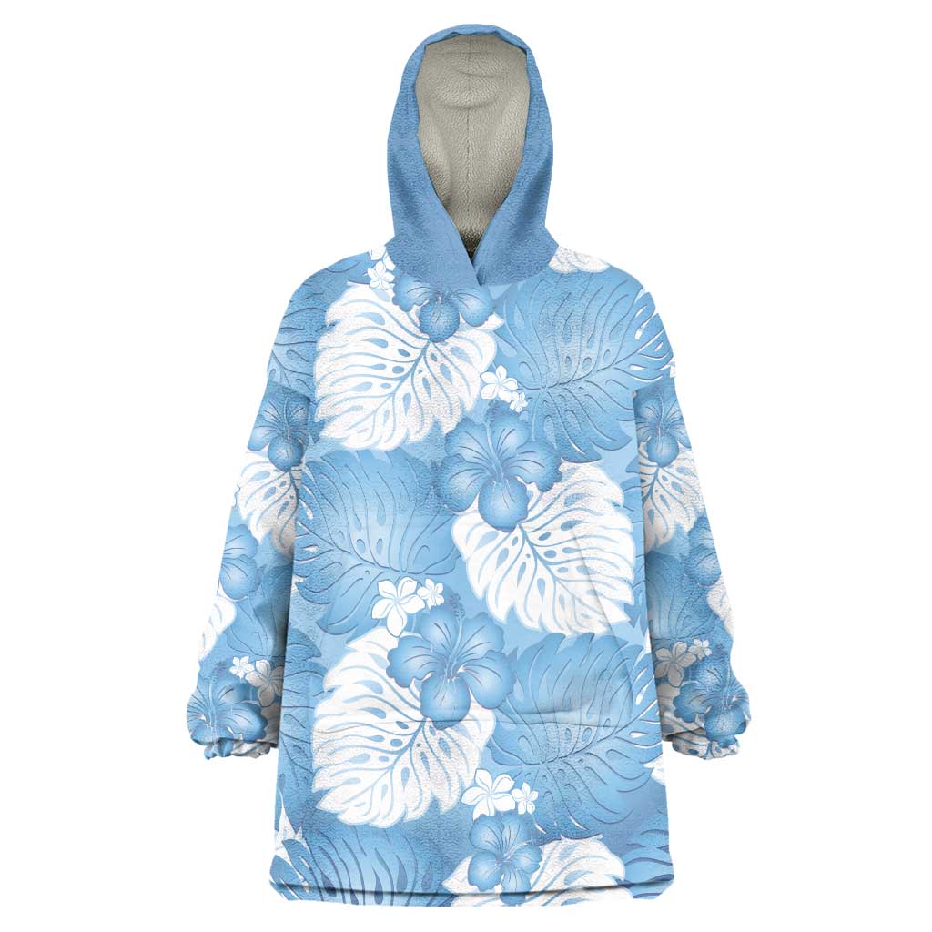 Blue Aloha Hawaii Wearable Blanket Hoodie Monstera Hibiscus Plumeria Seamless Vibes - Polynesian Pride