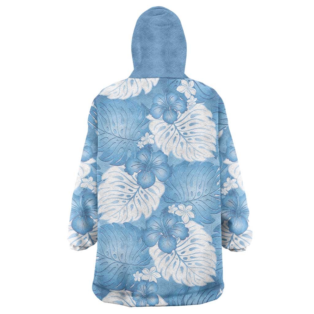 Blue Aloha Hawaii Wearable Blanket Hoodie Monstera Hibiscus Plumeria Seamless Vibes - Polynesian Pride