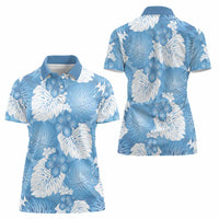 Blue Aloha Hawaii Women Polo Shirt Monstera Hibiscus Plumeria Seamless Vibes - Polynesian Pride