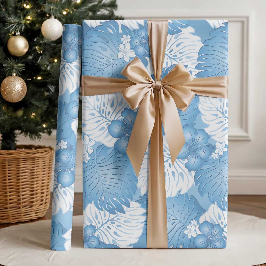 Blue Aloha Hawaii Wrapping Paper Monstera Hibiscus Plumeria Seamless Vibes - Polynesian Pride
