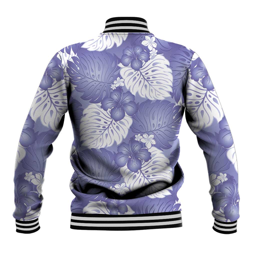 Purple Aloha Hawaii Baseball Jacket Monstera Hibiscus Plumeria Seamless Vibes - Polynesian Pride