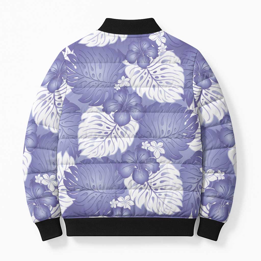 Purple Aloha Hawaii Bomber Puffer Jacket Monstera Hibiscus Plumeria Seamless Vibes - Polynesian Pride