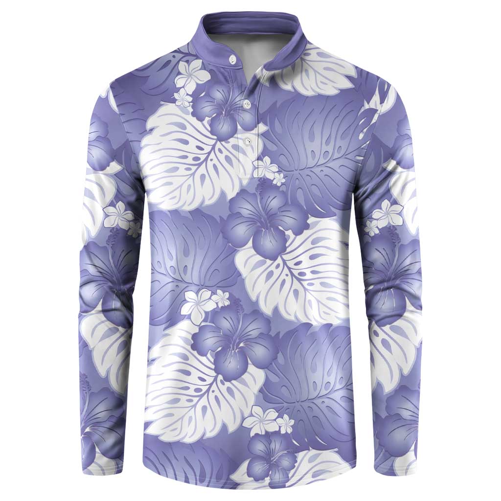 Purple Aloha Hawaii Button Sweatshirt Monstera Hibiscus Plumeria Seamless Vibes - Polynesian Pride