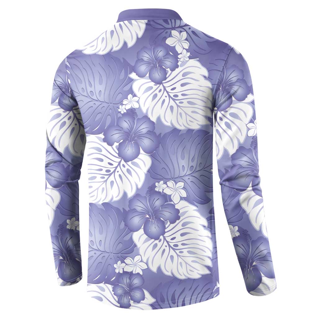 Purple Aloha Hawaii Button Sweatshirt Monstera Hibiscus Plumeria Seamless Vibes - Polynesian Pride
