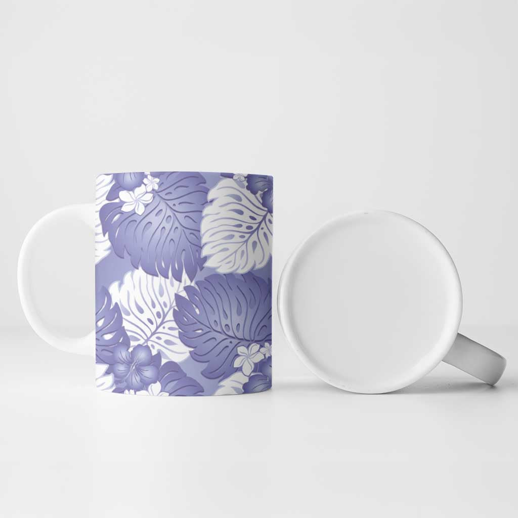 Purple Aloha Hawaii Ceramic Mug Monstera Hibiscus Plumeria Seamless Vibes - Polynesian Pride