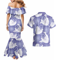 Purple Aloha Hawaii Couples Matching Mermaid Dress and Hawaiian Shirt Monstera Hibiscus Plumeria Seamless Vibes - Polynesian Pride