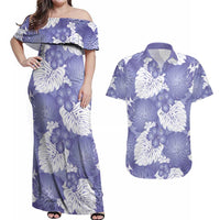 Purple Aloha Hawaii Couples Matching Off Shoulder Maxi Dress and Hawaiian Shirt Monstera Hibiscus Plumeria Seamless Vibes - Polynesian Pride