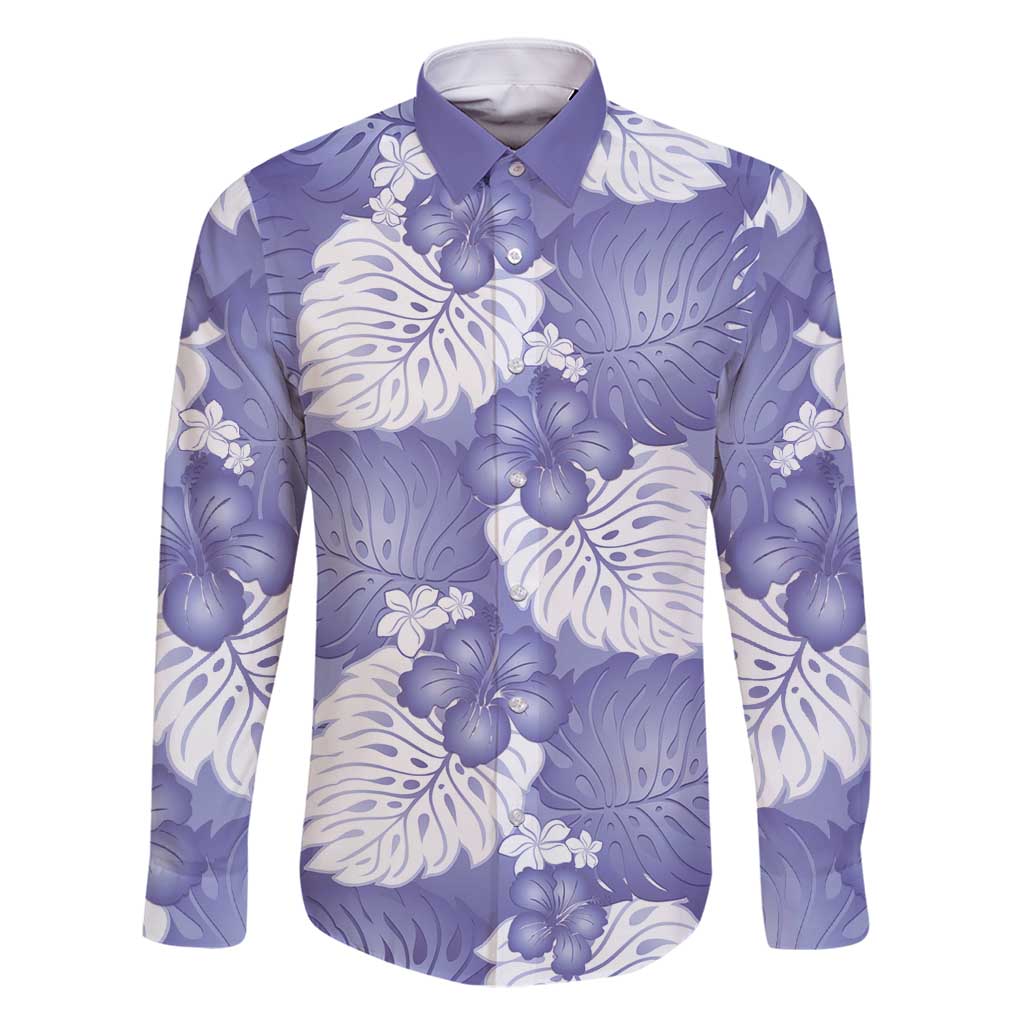 Purple Aloha Hawaii Family Matching Long Sleeve Bodycon Dress and Hawaiian Shirt Monstera Hibiscus Plumeria Seamless Vibes - Polynesian Pride