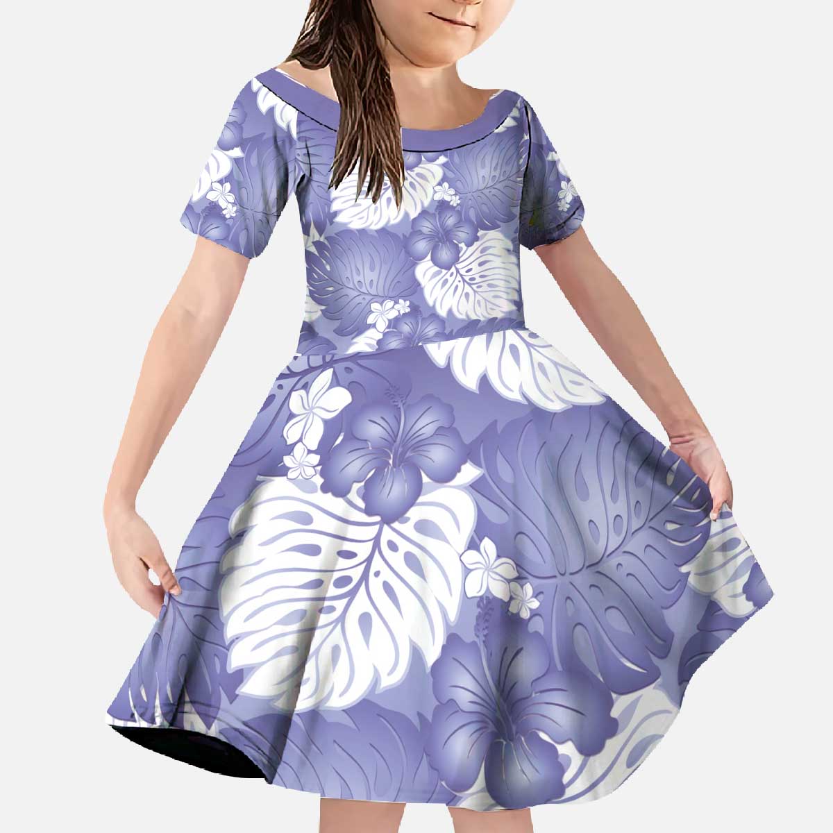 Purple Aloha Hawaii Family Matching Off The Shoulder Long Sleeve Dress and Hawaiian Shirt Monstera Hibiscus Plumeria Seamless Vibes - Polynesian Pride
