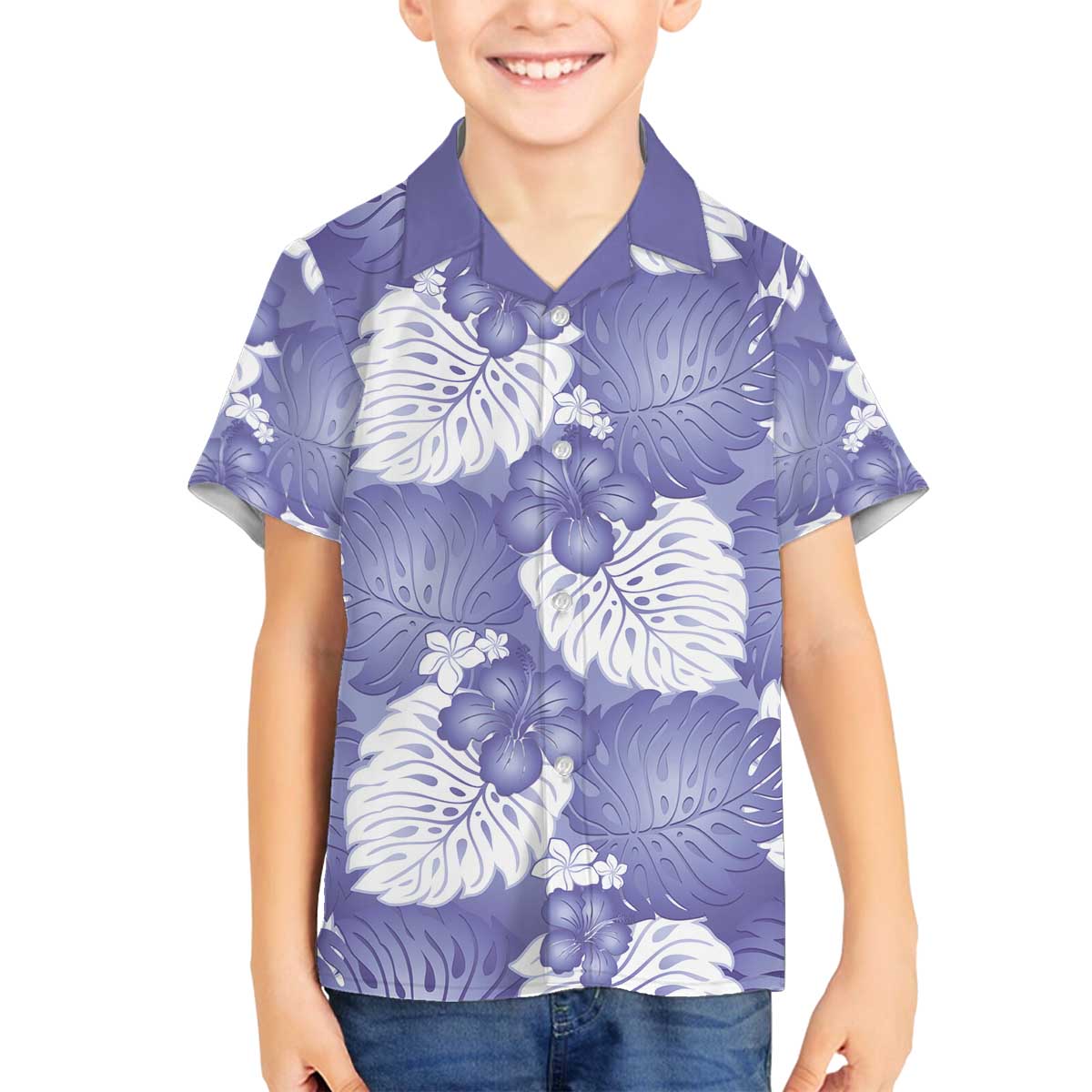 Purple Aloha Hawaii Family Matching Off The Shoulder Long Sleeve Dress and Hawaiian Shirt Monstera Hibiscus Plumeria Seamless Vibes - Polynesian Pride