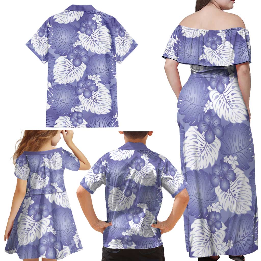 Purple Aloha Hawaii Family Matching Off Shoulder Maxi Dress and Hawaiian Shirt Monstera Hibiscus Plumeria Seamless Vibes - Polynesian Pride