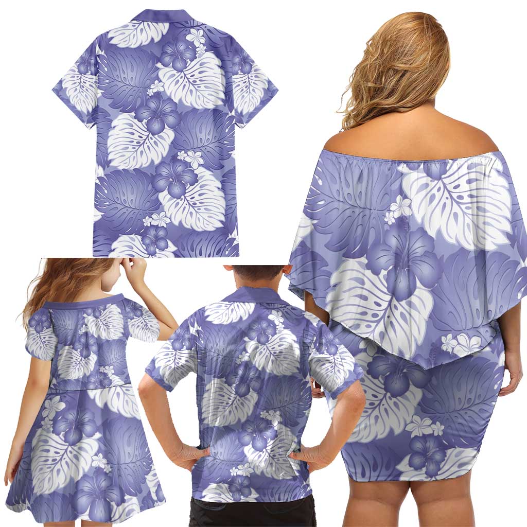 Purple Aloha Hawaii Family Matching Off Shoulder Short Dress and Hawaiian Shirt Monstera Hibiscus Plumeria Seamless Vibes - Polynesian Pride