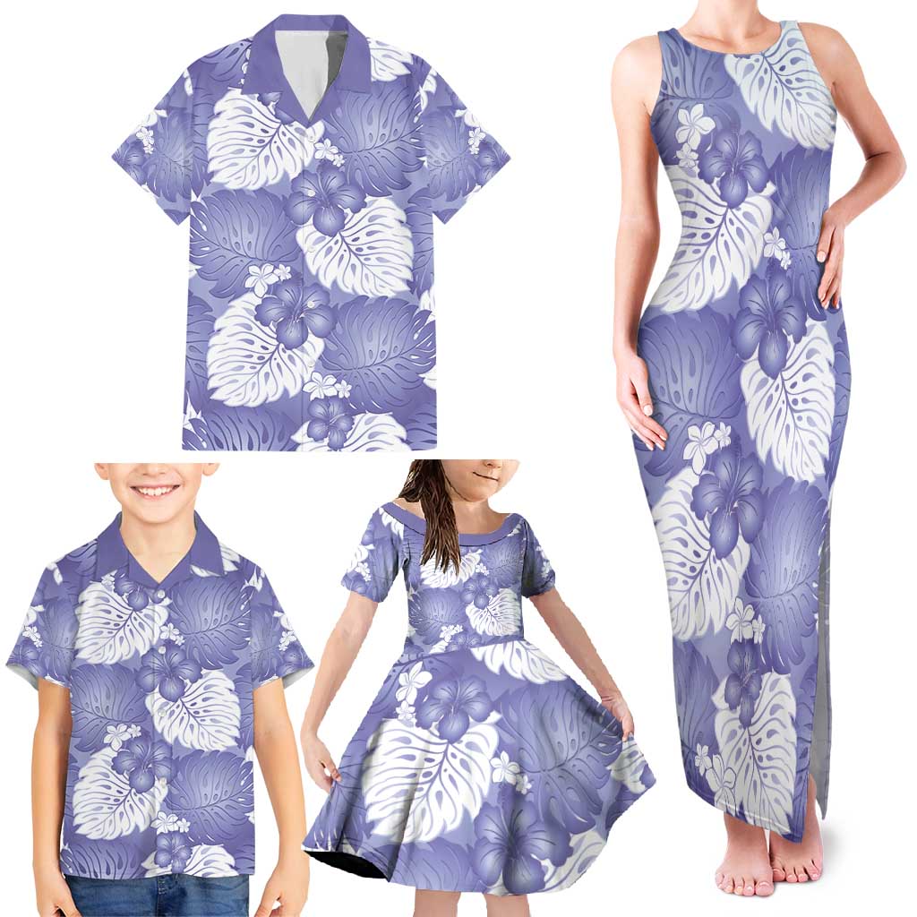 Purple Aloha Hawaii Family Matching Tank Maxi Dress and Hawaiian Shirt Monstera Hibiscus Plumeria Seamless Vibes - Polynesian Pride