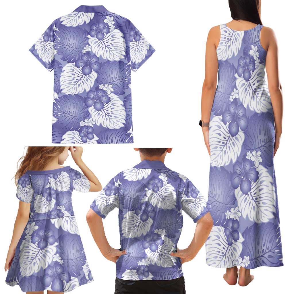 Purple Aloha Hawaii Family Matching Tank Maxi Dress and Hawaiian Shirt Monstera Hibiscus Plumeria Seamless Vibes - Polynesian Pride