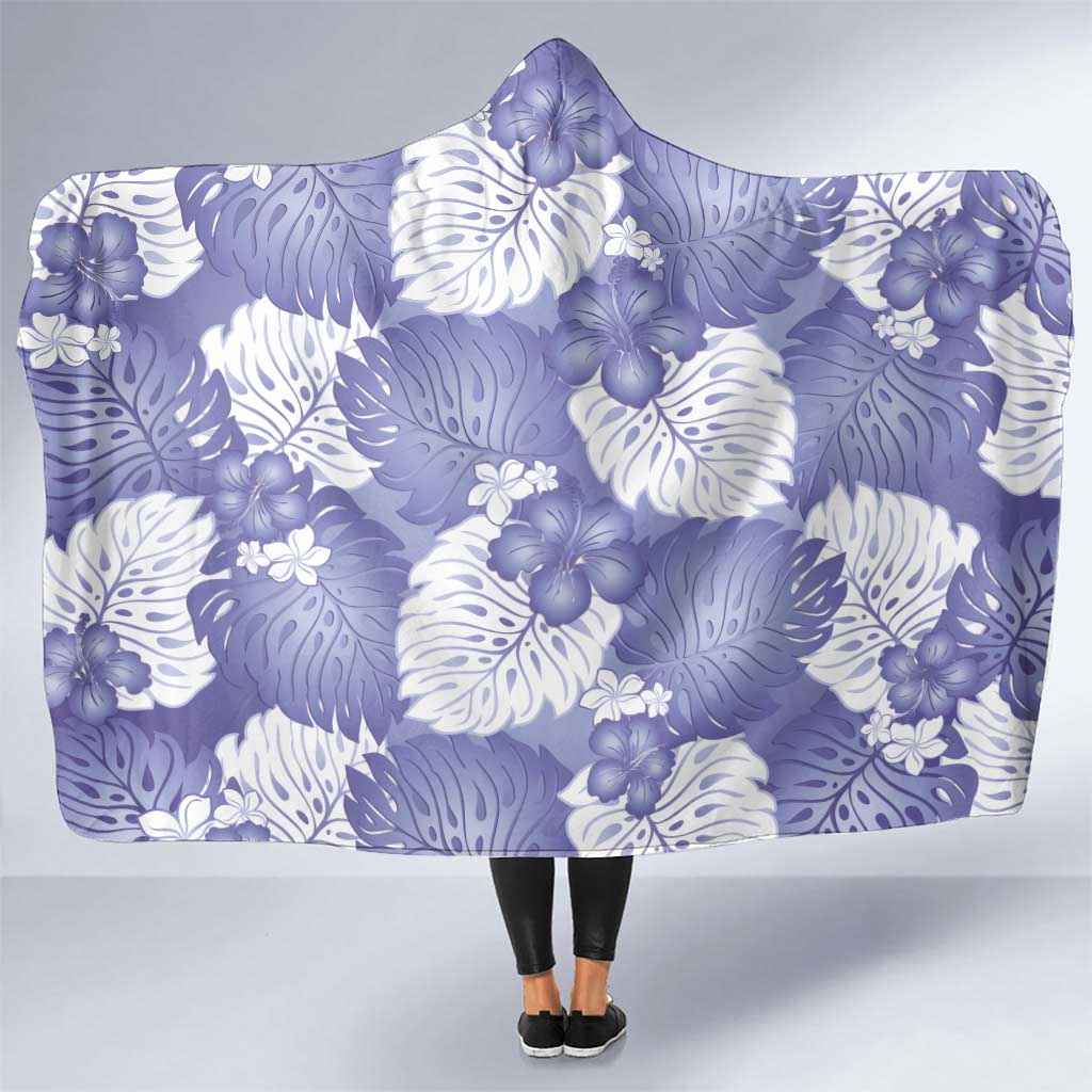 Purple Aloha Hawaii Hooded Blanket Monstera Hibiscus Plumeria Seamless Vibes - Polynesian Pride