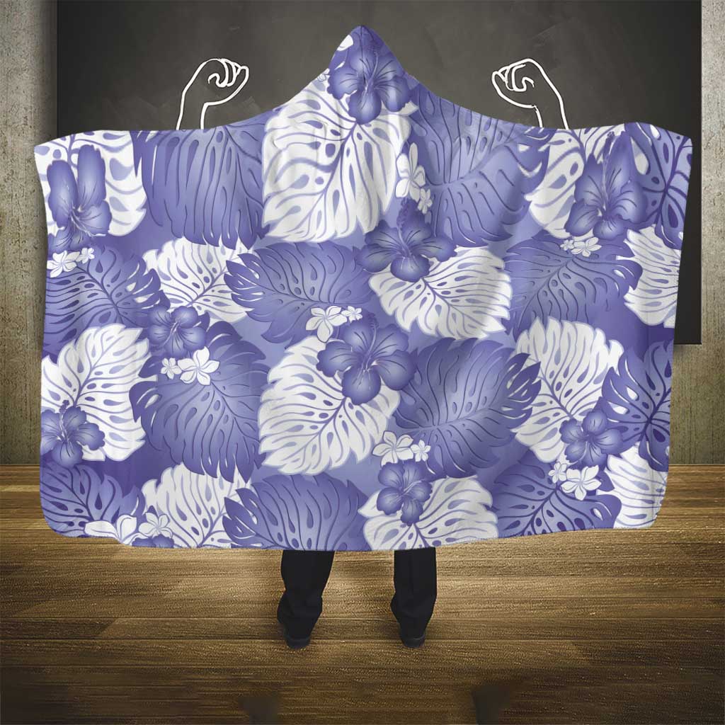 Purple Aloha Hawaii Hooded Blanket Monstera Hibiscus Plumeria Seamless Vibes - Polynesian Pride