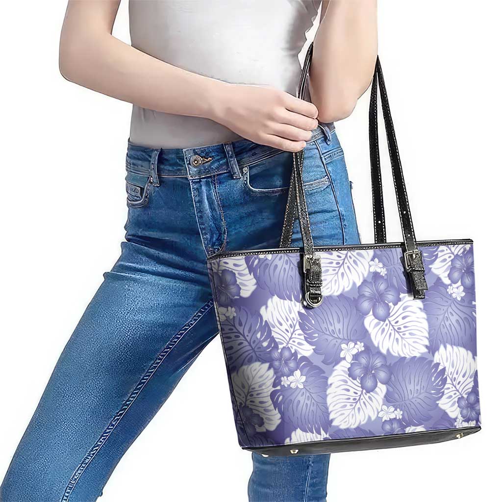 Purple Aloha Hawaii Leather Tote Bag Monstera Hibiscus Plumeria Seamless Vibes - Polynesian Pride