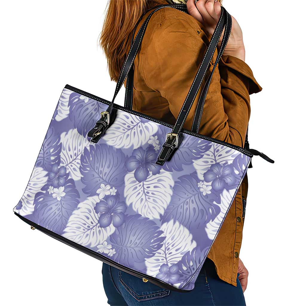 Purple Aloha Hawaii Leather Tote Bag Monstera Hibiscus Plumeria Seamless Vibes - Polynesian Pride