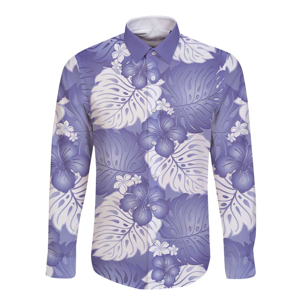 Purple Aloha Hawaii Long Sleeve Button Shirt Monstera Hibiscus Plumeria Seamless Vibes - Polynesian Pride