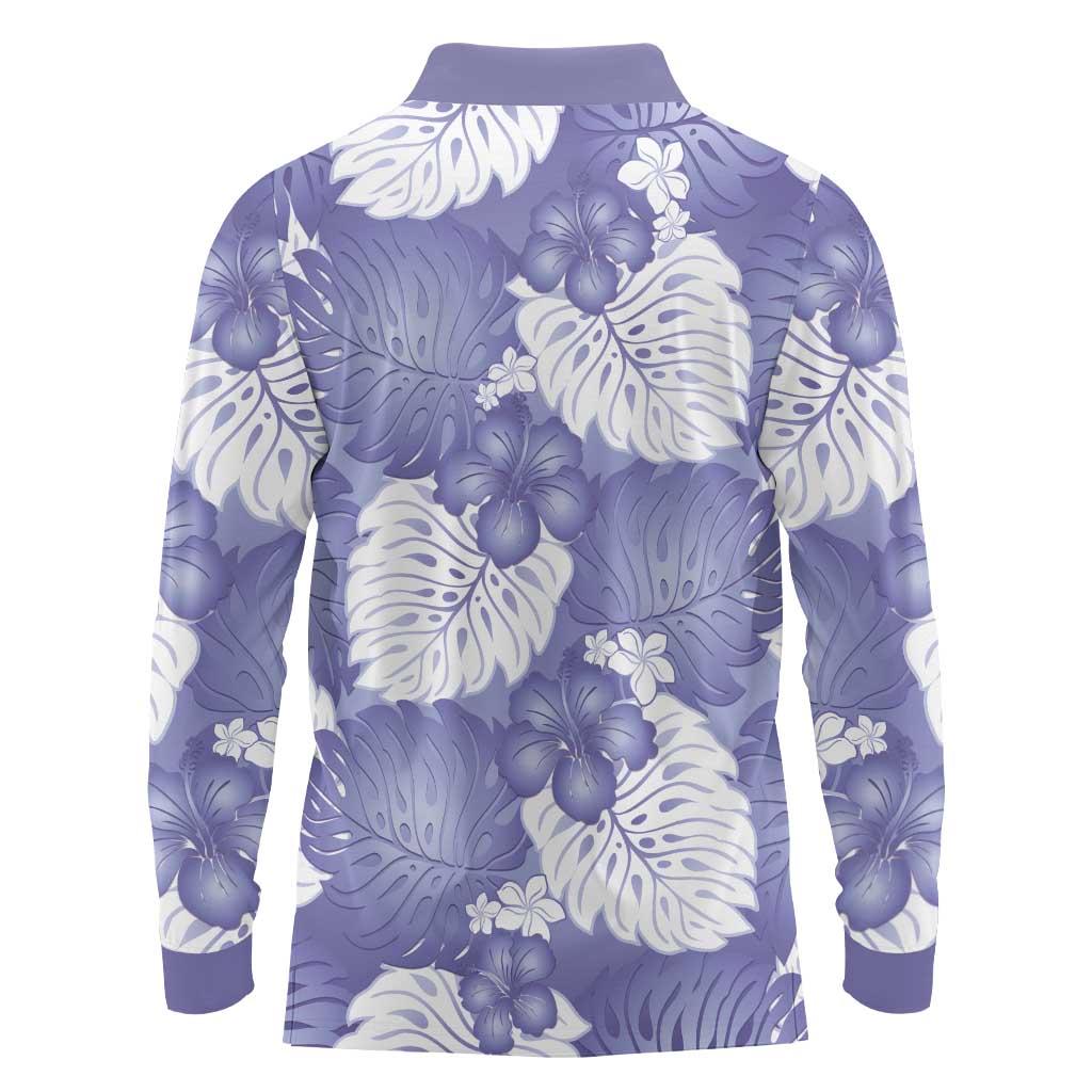 Purple Aloha Hawaii Long Sleeve Polo Shirt Monstera Hibiscus Plumeria Seamless Vibes - Polynesian Pride