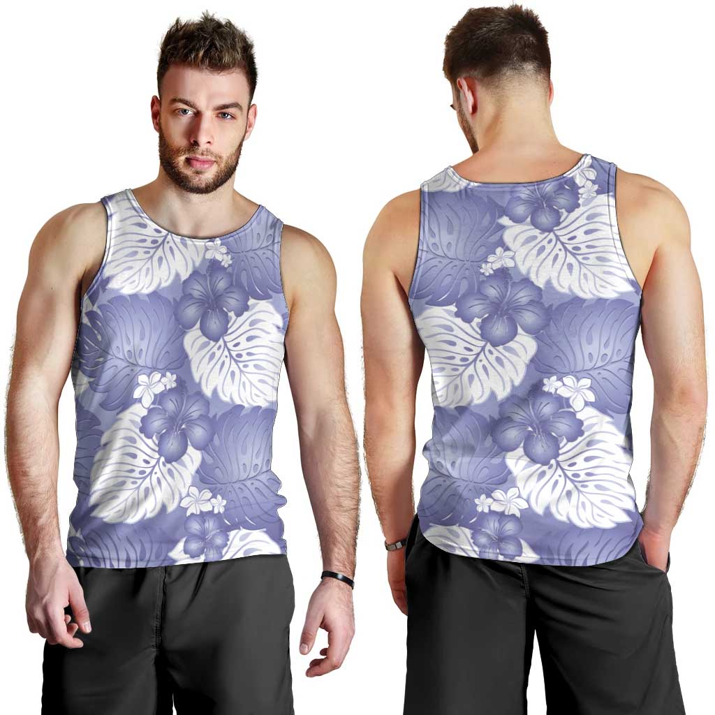 Purple Aloha Hawaii Men Tank Top Monstera Hibiscus Plumeria Seamless Vibes - Polynesian Pride