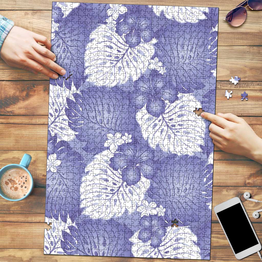 Purple Aloha Hawaii Puzzle Monstera Hibiscus Plumeria Seamless Vibes - Polynesian Pride