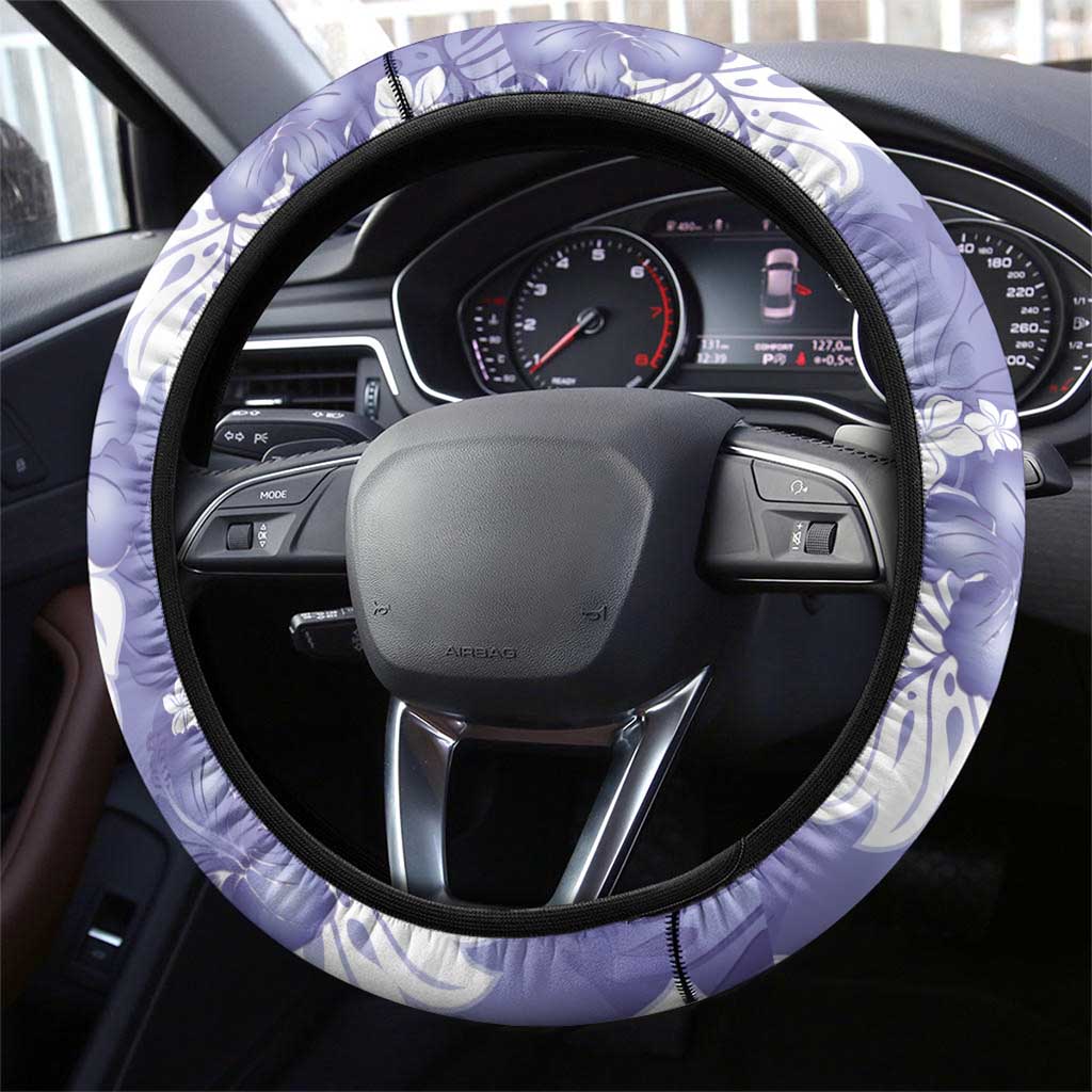 Purple Aloha Hawaii Steering Wheel Cover Monstera Hibiscus Plumeria Seamless Vibes - Polynesian Pride