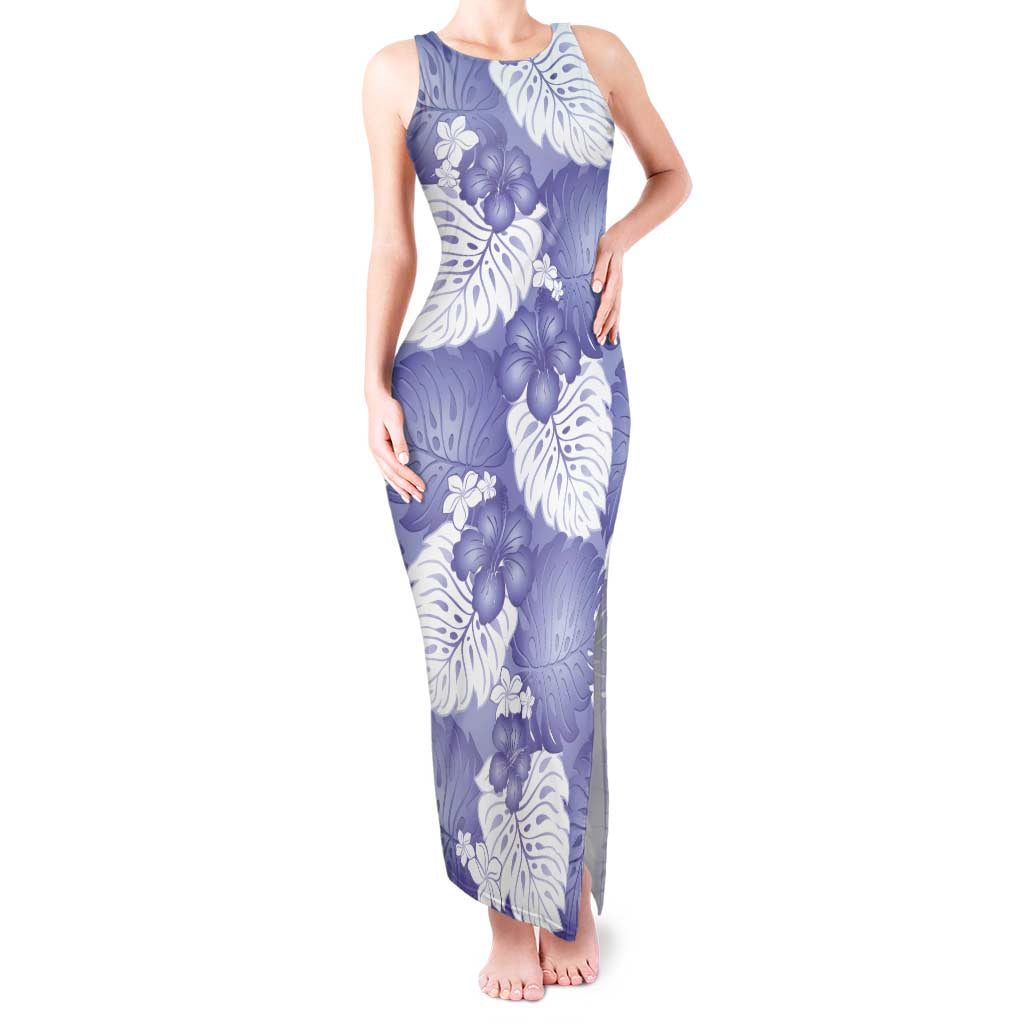 Purple Aloha Hawaii Tank Maxi Dress Monstera Hibiscus Plumeria Seamless Vibes - Polynesian Pride