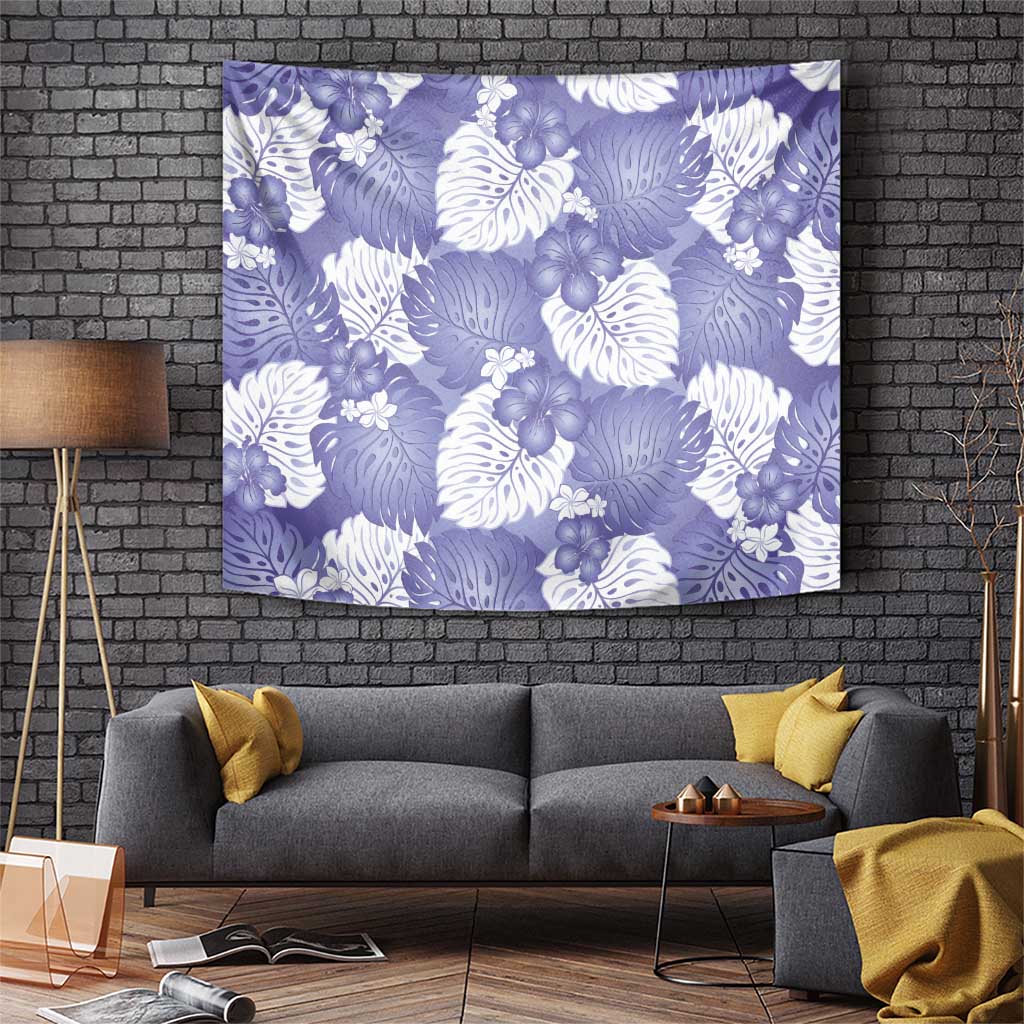 Purple Aloha Hawaii Tapestry Monstera Hibiscus Plumeria Seamless Vibes - Polynesian Pride