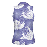 Purple Aloha Hawaii Women Sleeveless Polo Shirt Monstera Hibiscus Plumeria Seamless Vibes - Polynesian Pride