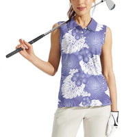 Purple Aloha Hawaii Women Sleeveless Polo Shirt Monstera Hibiscus Plumeria Seamless Vibes - Polynesian Pride