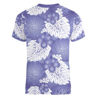 Purple Aloha Hawaii Women V-Neck T-Shirt Monstera Hibiscus Plumeria Seamless Vibes - Polynesian Pride