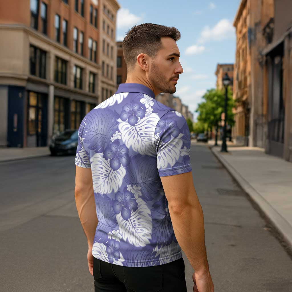 Purple Aloha Hawaii Zipper Polo Shirt Monstera Hibiscus Plumeria Seamless Vibes - Polynesian Pride