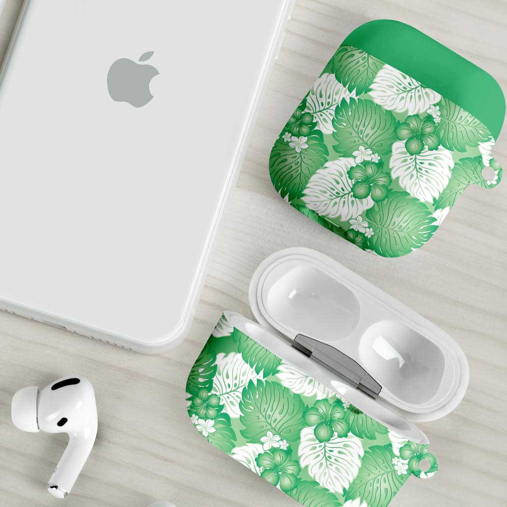 Green Aloha Hawaii AirPods Case Monstera Hibiscus Plumeria Seamless Vibes - Polynesian Pride